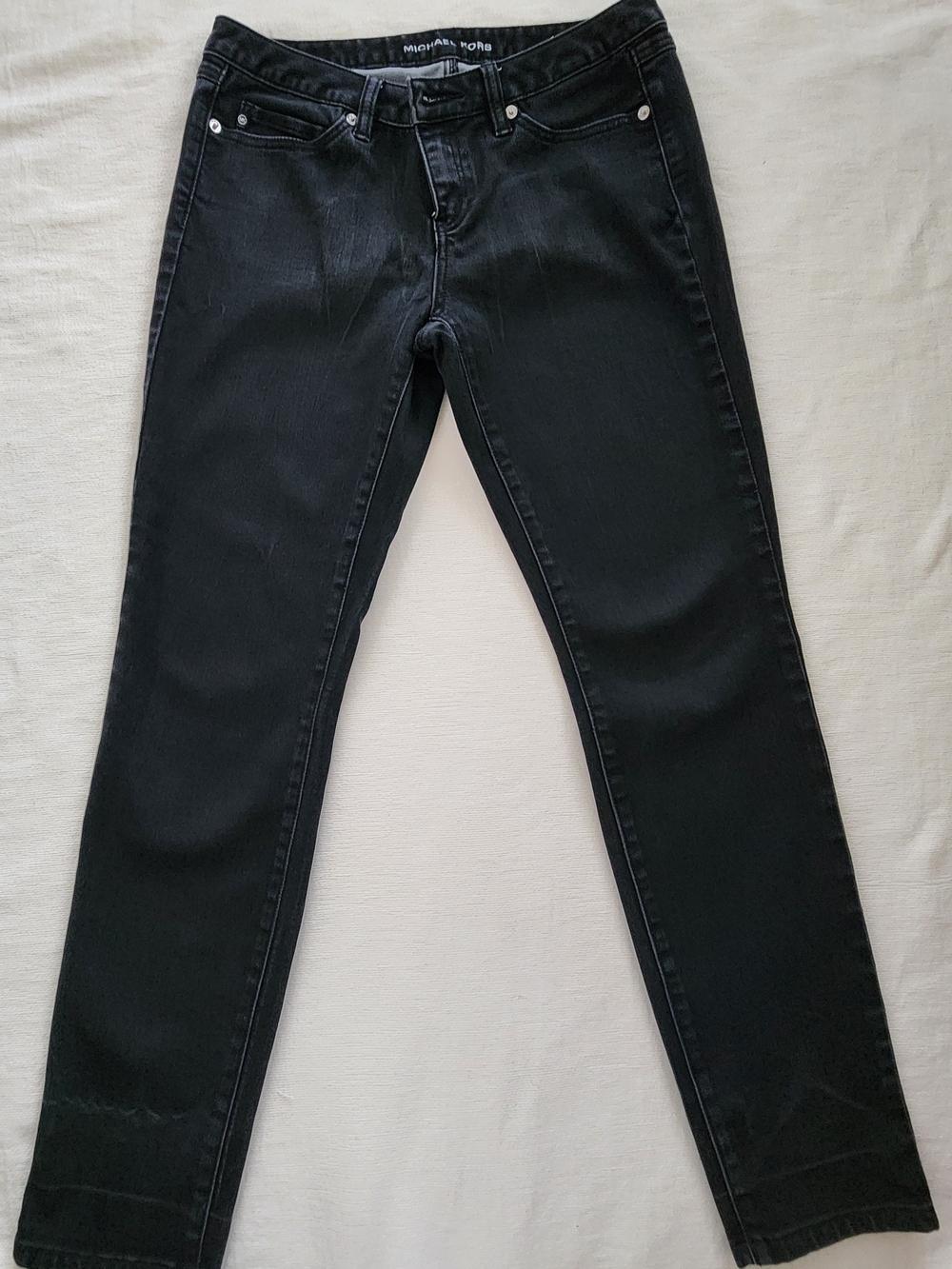 Michael Kors Washed Black Denim Jeans Slim Straight Leg Size 4